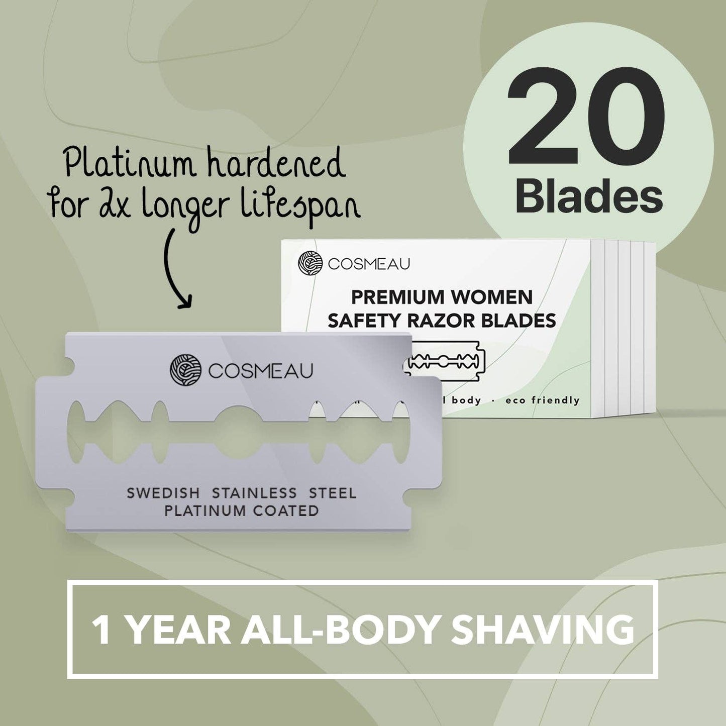 Safety razor in stainless steel + 20 razor blades