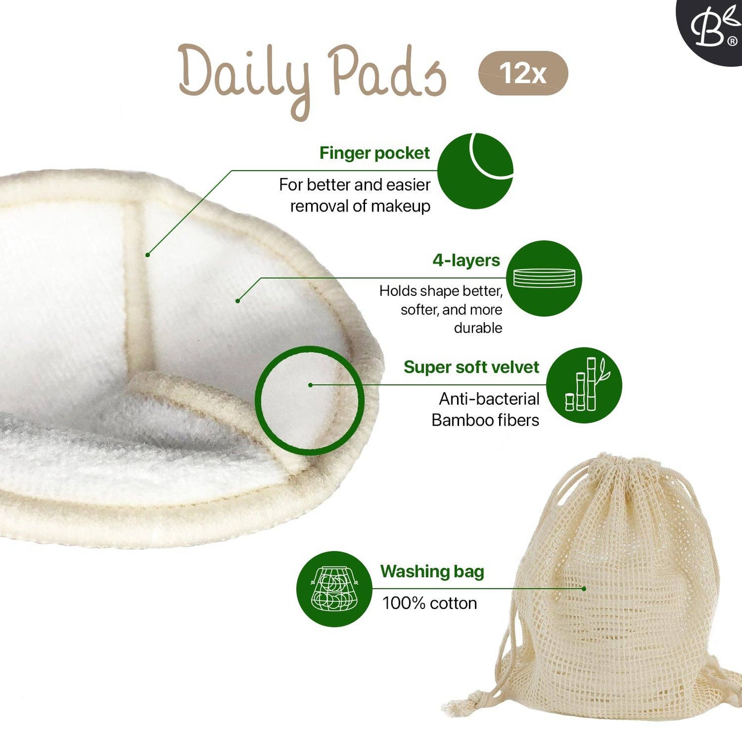 Premium reusable cotton pads - complete set